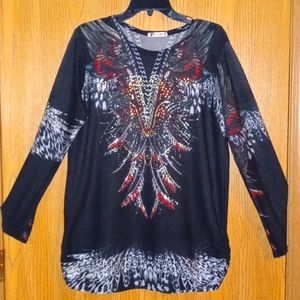 Black/white/red/bedazzled Dream-catcher designed long sleeve shirt **see pics**